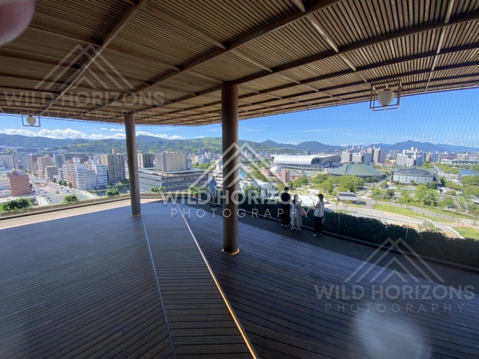 Panoramic city view from an elevated observation deck overlooking Osaka. Osaka, Japan.