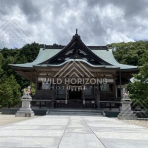 Front View of a Shinto Worship Hall at Mount Kagami. Karatsu, Japan.