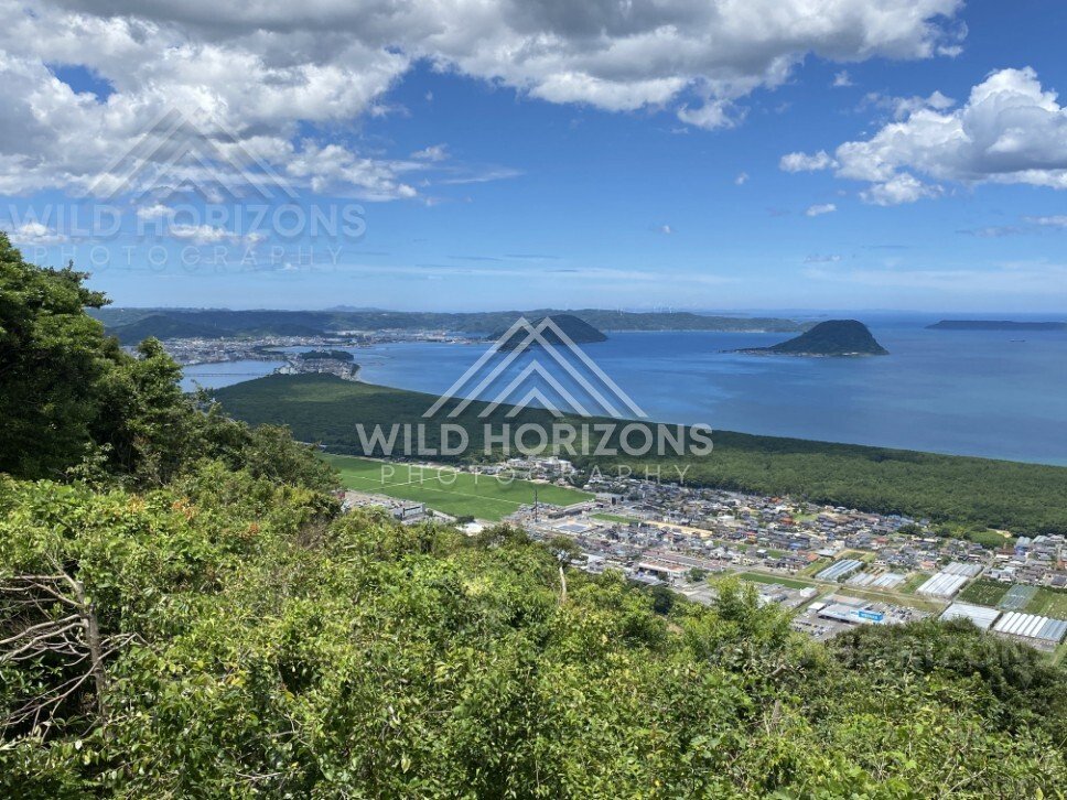 Panoramic View Over Karatsu Bay from Mount Kagami. Karatsu, Japan.