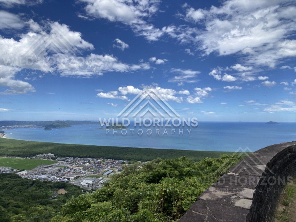 Wide Ocean Horizon Seen from Mount Kagami Lookout. Karatsu, Japan.