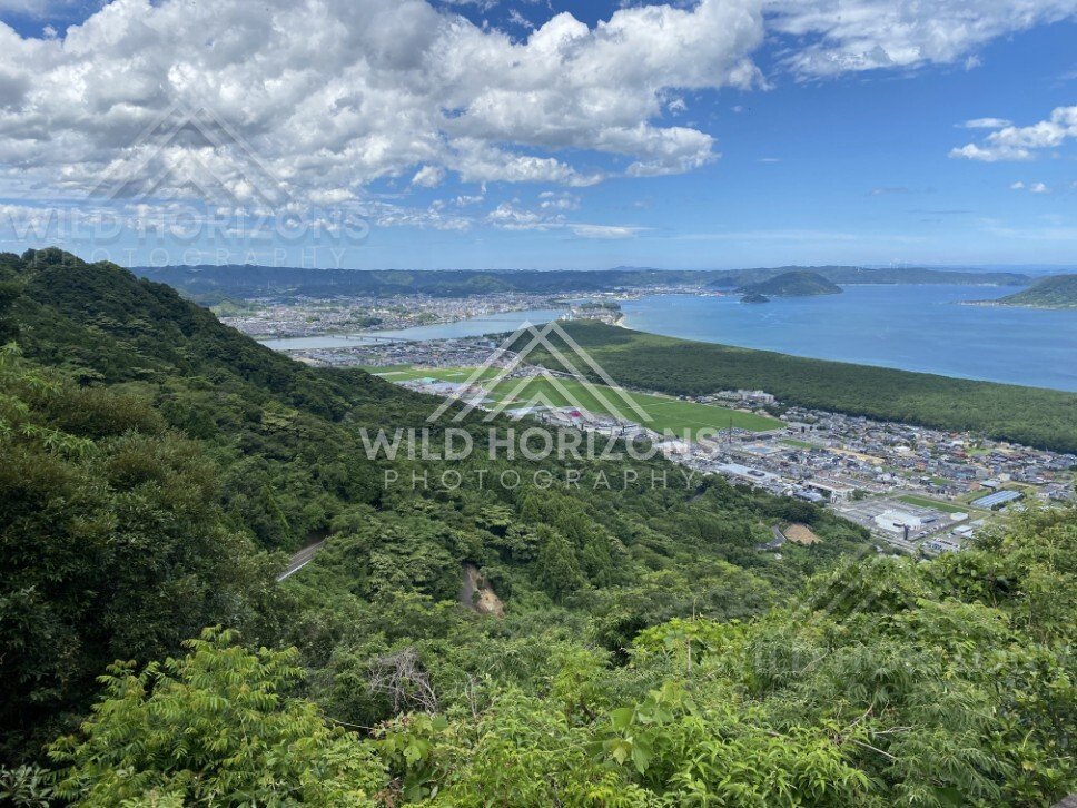 Overlook of Karatsu Coastline Under Summer Clouds. Karatsu, Japan.