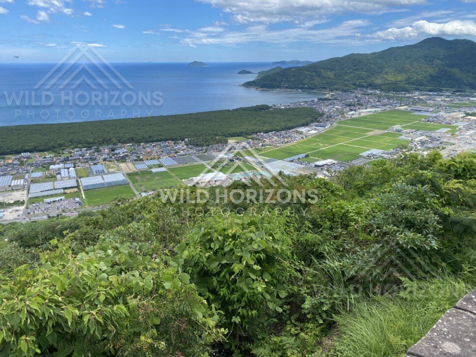 High View Over Farmland and Karatsu Bay. Karatsu, Japan.