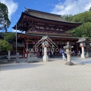 Main Gate and Lanterns at Dazaifu Tenmangu Shrine. Dazaifu, Japan.