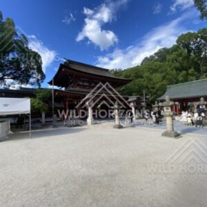 Wide Shrine Forecourt with Gate and Pavilion at Dazaifu Tenmangu. Dazaifu, Japan.