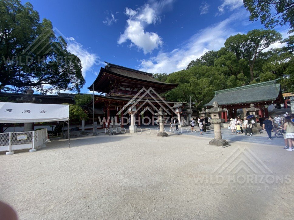 Wide Shrine Forecourt with Gate and Pavilion at Dazaifu Tenmangu. Dazaifu, Japan.