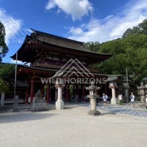 Main Shrine Gate and Courtyard at Dazaifu Tenmangu. Fukuoka, Japan.