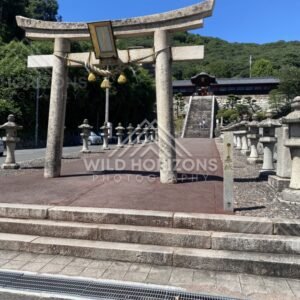 Torii Gate and Lantern-Lined Steps at Kinko Inari Shrine. Hiroshima, Japan.
