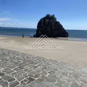 Benten-jima Rock Island on the Shoreline at Inasa no Hama. Izumo, Japan.