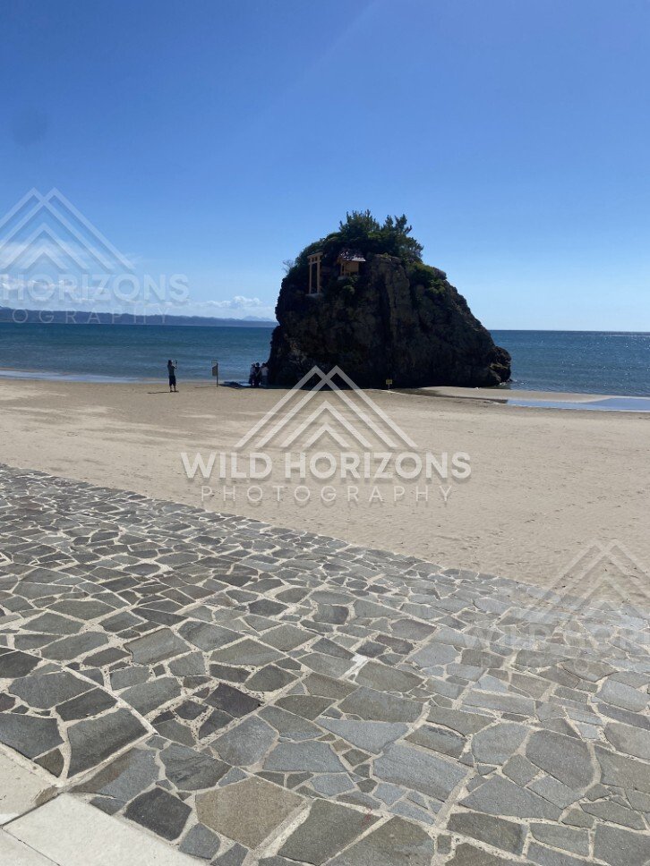 Benten-jima Rock Island on the Shoreline at Inasa no Hama. Izumo, Japan.