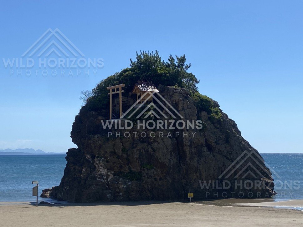 Close View of Benten-jima Shrine on the Sea of Japan Coast. Izumo, Japan.
