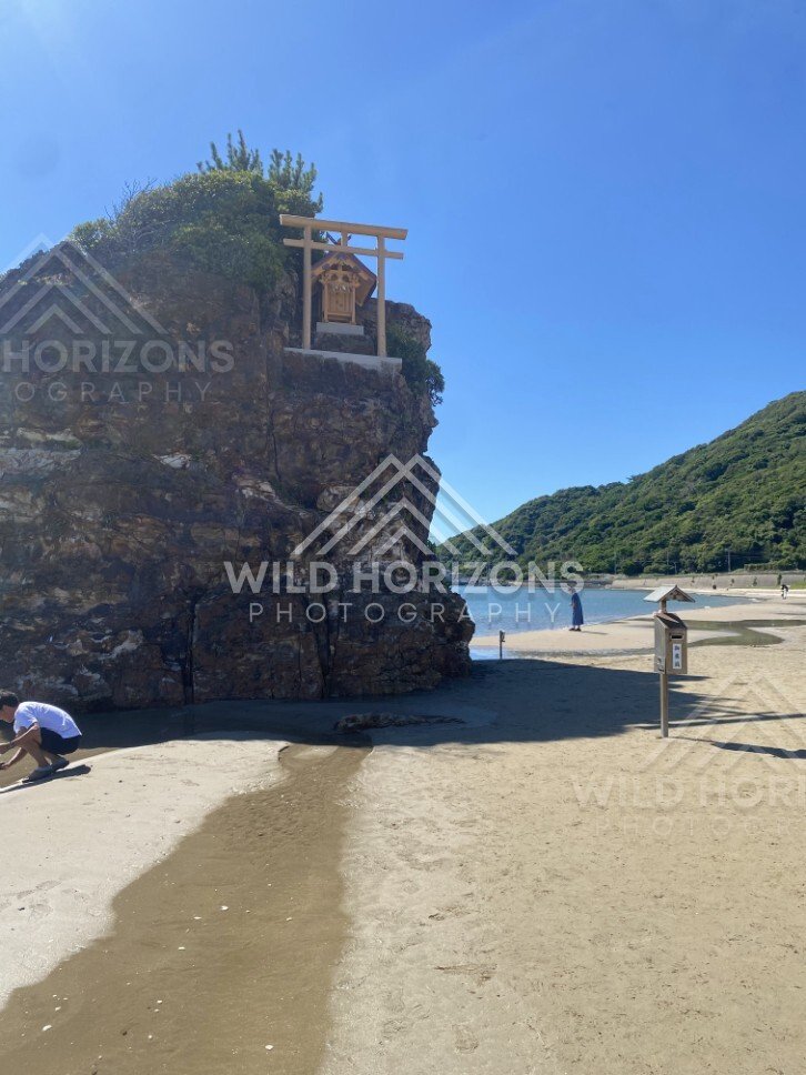 Shrine on a Rocky Outcrop Along Inasa no Hama Beach. Izumo, Japan.