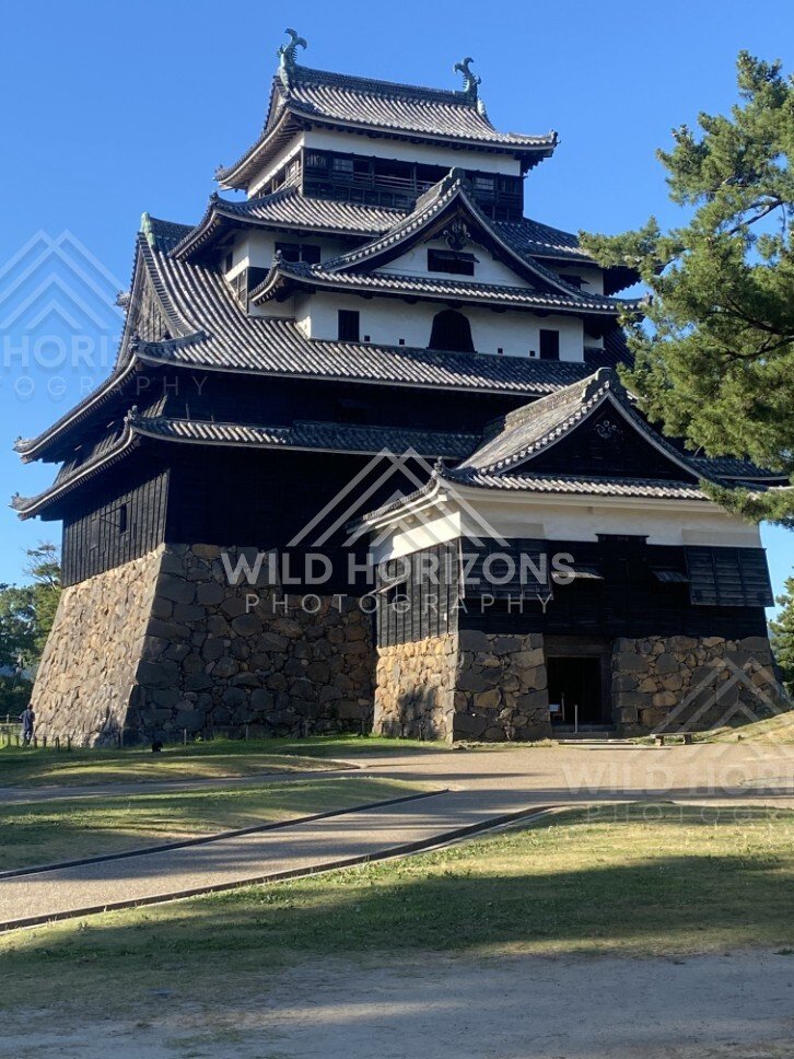 Matsue Castle Keep Rising Above Stone Foundations. Matsue, Japan.