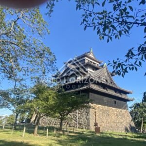 Castle Keep View Through Summer Foliage. Matsue, Japan.