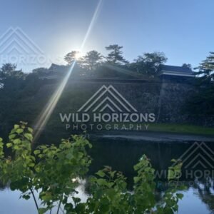 Sunbeam Over the Moat and Stone Walls of Matsue Castle. Matsue, Japan.