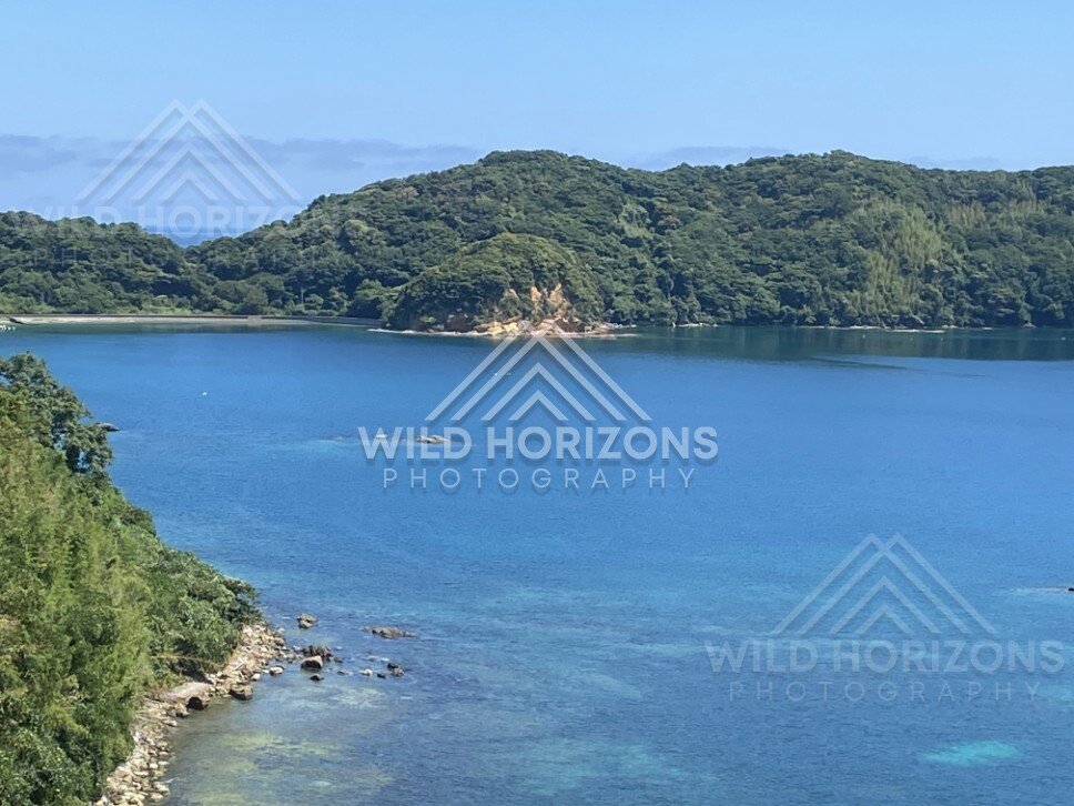 Sheltered Cove With Forested Hills and Rocky Shoreline. Shimane, Japan.