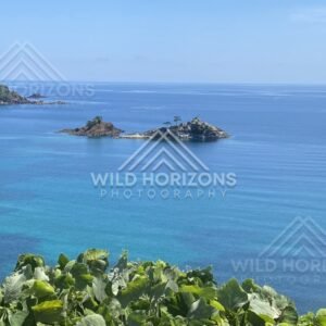 Offshore Islets Surrounded by Turquoise Shallows and Blue Water. Shimane, Japan.