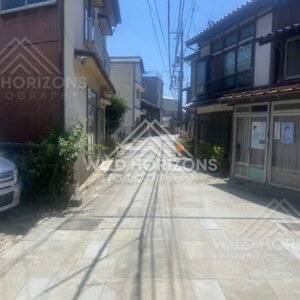Narrow Lane Lined With Traditional Buildings and Overhead Cables. Mihonoseki, Japan.