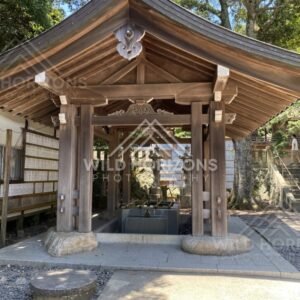Wooden Purification Pavilion With Stone Basins at Miho Shrine. Mihonoseki, Japan.