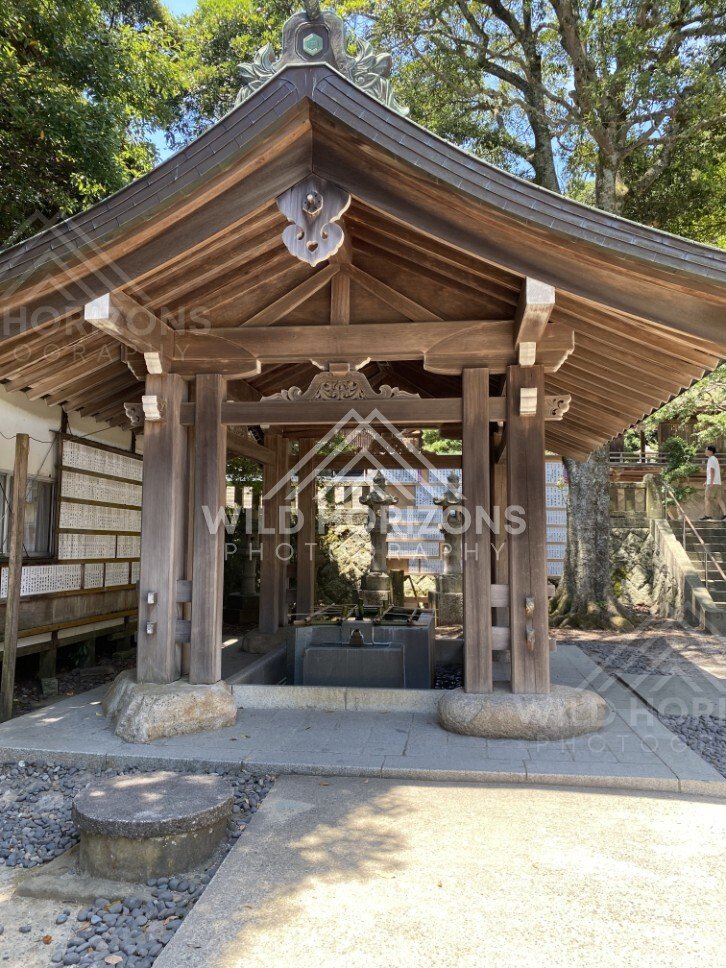 Wooden Purification Pavilion With Stone Basins at Miho Shrine. Mihonoseki, Japan.