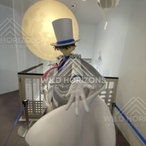 Kaitou Kid statue with moon backdrop inside the Gosho Aoyama Manga Factory. Hokuei, Japan.
