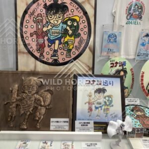 Detective Conan manhole cover exhibit display case at the Gosho Aoyama Manga Factory. Hokuei, Japan.
