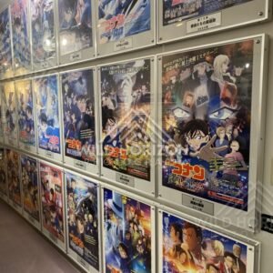 Angled view of the Detective Conan movie poster gallery inside the museum. Hokuei, Japan.