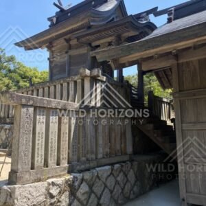 Raised Wooden Shrine Structure and Fence at Hakuto Shrine. Tottori, Japan.