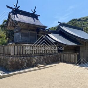 Hakuto Shrine Building With Stone Base and Courtyard. Tottori, Japan.