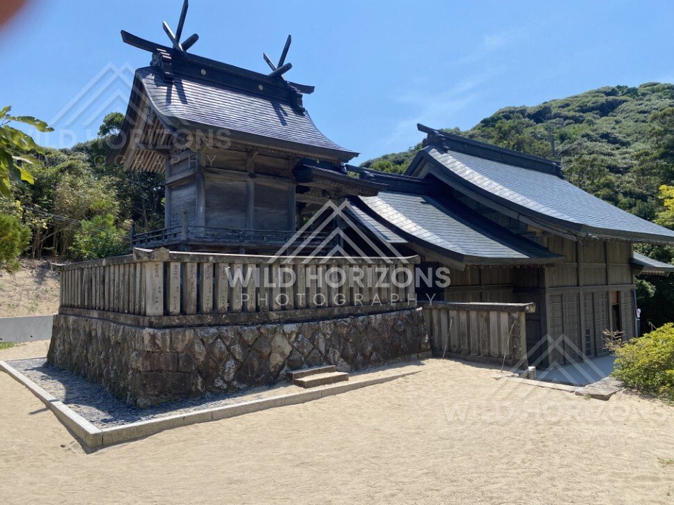 Hakuto Shrine Building With Stone Base and Courtyard. Tottori, Japan.