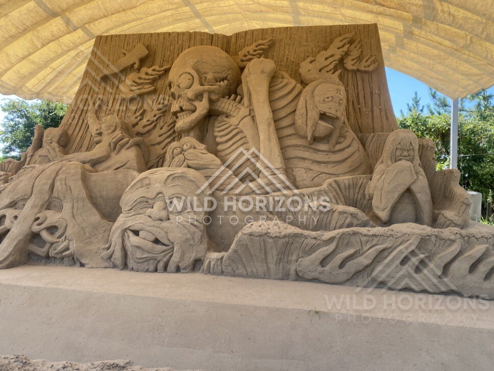 Outdoor Sand Sculpture Relief at the Tottori Sand Museum. Tottori, Japan.