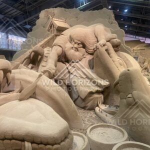 Close View of the Giant Bearded Figure Sand Sculpture at Tottori Sand Museum. Tottori, Japan.