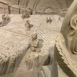 Sand Sculpture Detail of Figures in a Rice Field at Tottori Sand Museum. Tottori, Japan.