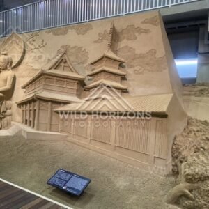 Sand Sculpture of Traditional Japanese Temple Architecture. Tottori Sand Museum, Japan.