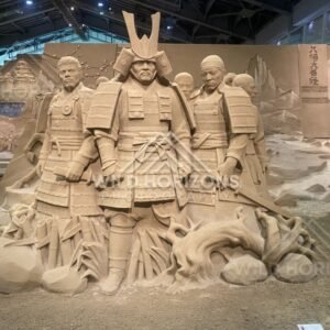 Sand Sculpture of Armored Samurai Warriors and Leaders. Tottori Sand Museum, Japan.