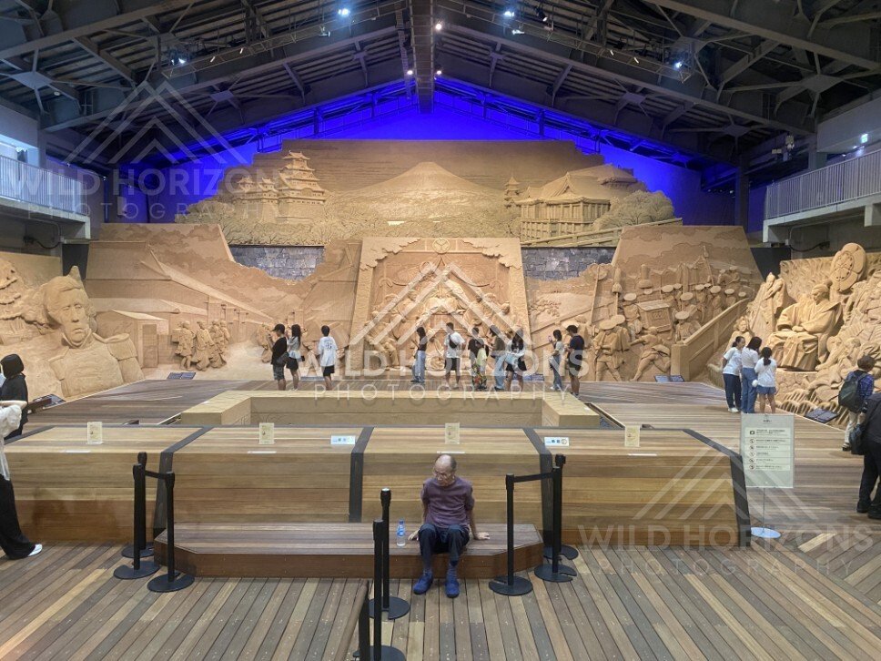 Wide View of Tottori Sand Museum Main Sand Sculpture Hall. Tottori Sand Museum, Japan.