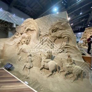 Large Sand Sculpture Relief with Mythic Sea Creature and Figures. Tottori Sand Museum, Japan.