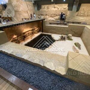 Indoor Water Feature with Sand Sculpture Temple Display. Tottori Sand Museum, Japan.