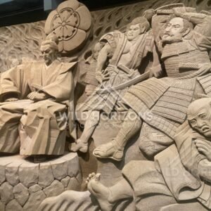 Sand Sculpture Relief of Noble Figure and Battle Scene. Tottori Sand Museum, Japan.