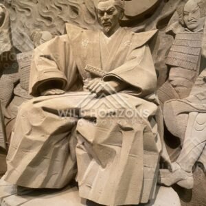 Close-Up Sand Sculpture of Seated Noble Holding Fan. Tottori Sand Museum, Japan.