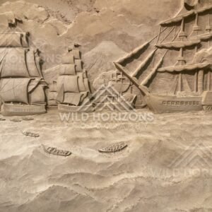 Sand Relief of a Fleet of Sailing Ships on a Rough Sea. Tottori Sand Museum, Japan