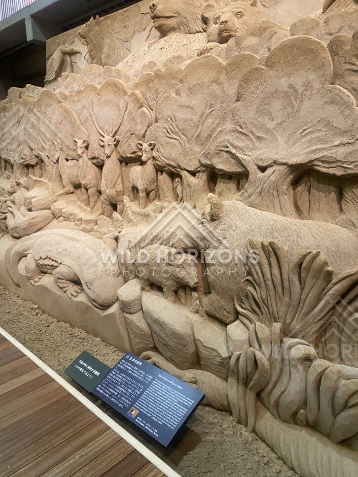 Sand Relief of Wildlife and Forest Animals in Motion. Tottori Sand Museum, Japan