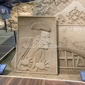 Sand Sculpture Portrait Panel of a Kabuki Actor in Traditional Costume. Tottori Sand Museum, Japan