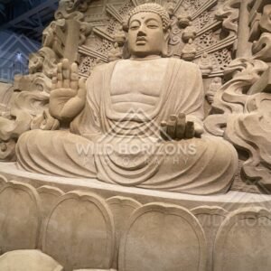 Sand Sculpture of a Seated Buddha with Radiating Halo. Tottori Sand Museum, Japan