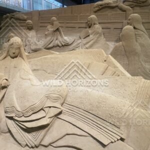 Sand Sculpture Scene of Court Ladies Among Flowing Scrolls. Tottori Sand Museum, Japan