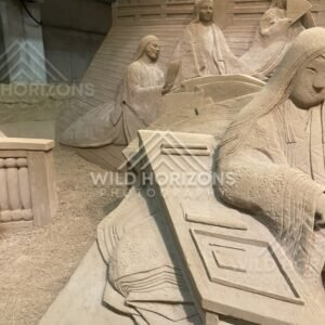 Close-Up Sand Sculpture of Traditional Figures and Draped Fabrics. Tottori Sand Museum, Japan