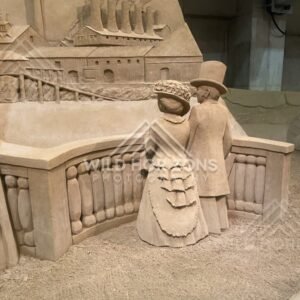 Sand Sculpture of a Victorian Couple Overlooking an Industrial City. Tottori Sand Museum, Japan