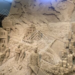 Sand Sculpture Depicting the Hiroshima Atomic Bomb Dome and Ruins. Tottori Sand Museum, Japan