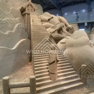 Giant Stairway Sand Sculpture Leading to a Small Shrine in the Clouds. Tottori Sand Museum, Japan