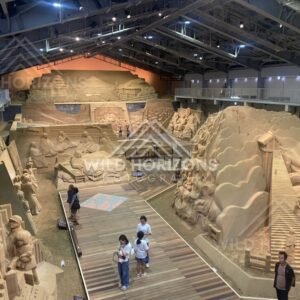 Wide View of the Tottori Sand Museum Exhibition Hall with Monumental Sculptures. Tottori Sand Museum, Japan