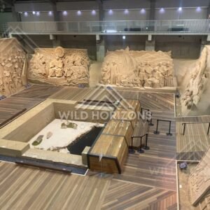 Sand Museum Gallery Scene with Relief Panels and Viewing Platforms. Tottori Sand Museum, Japan